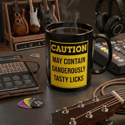 Caution Tasty Licks Guitar 11oz Mug