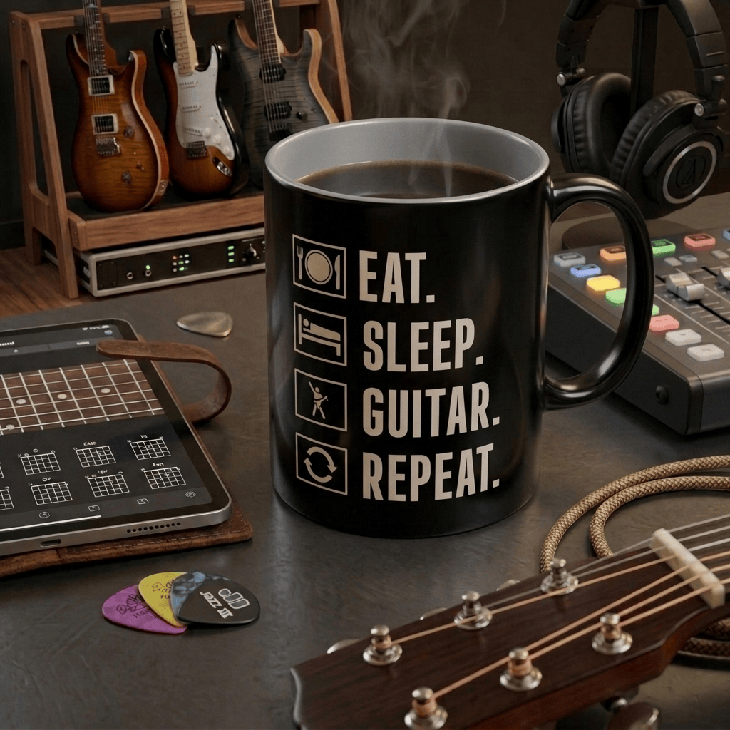 Eat, Sleep, Guitar Repeat Icons 11oz Mug