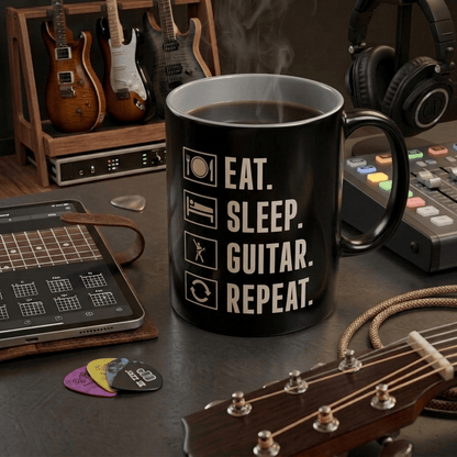 Eat, Sleep, Guitar Repeat Icons 11oz Mug