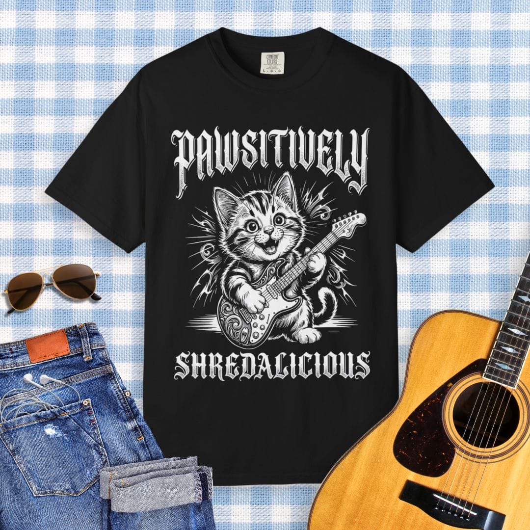 Pawsitively Shredalicious Cat Guitar T-shirt